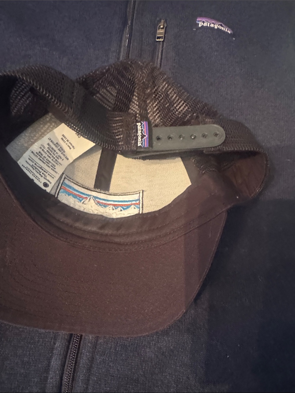 Patagonia Black Trucker Hat with Purple Blue Logo Patch - Picture 2 of 2